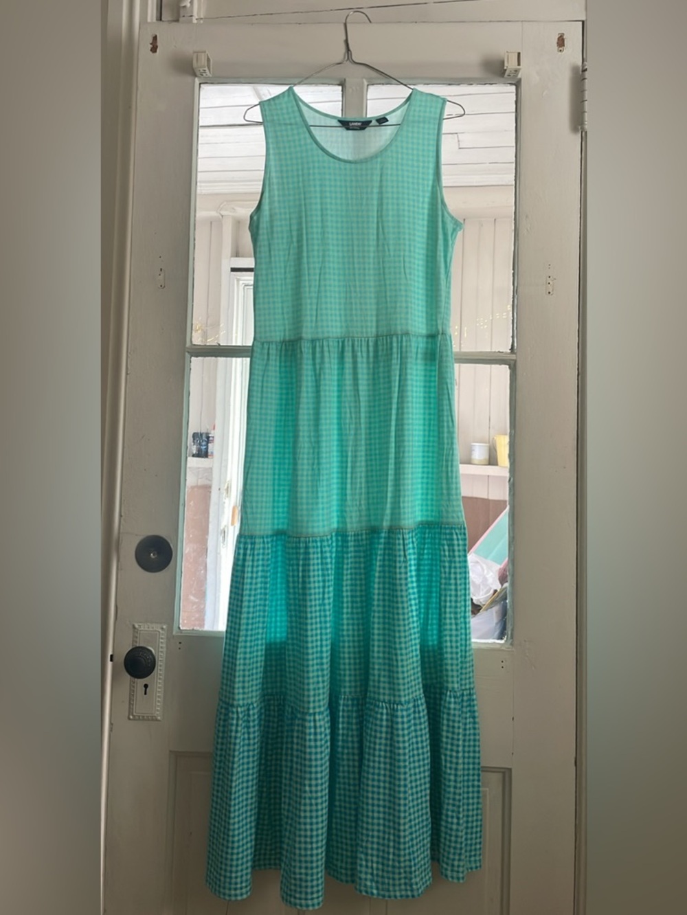 Sleeveless Tiered Gingham Maxi Dress - Mint Green